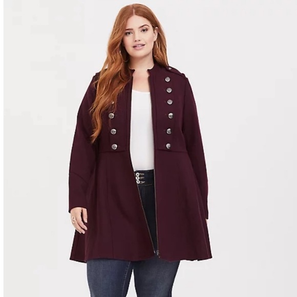 Torrid Burgundy Wool Blend Military Coat NWOT - Picture 2 of 16